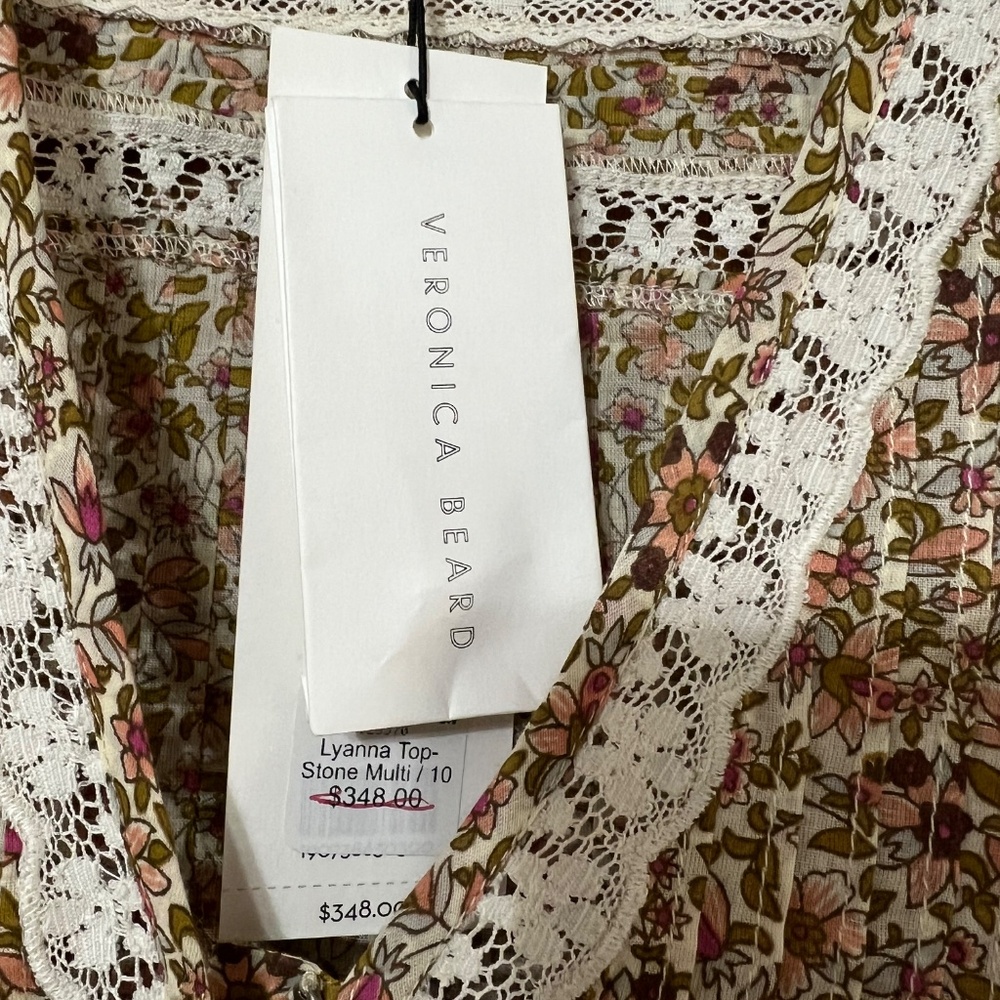 Veronica Beard Lyanna lace-trimmed floral-print cotton shirt NWT - Picture 9 of 10
